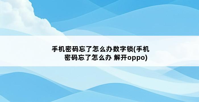 手机密码忘了怎么办数字锁(手机密码忘了怎么办 解开oppo) 